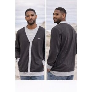 Vans Mens Cardigan Sweater Grey Colorblock V-Neck Button Front Large
